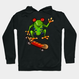 Cute Funny Frog Red eyed tree Frog on a skateboard Froggy toad toads Skating Frogs for Frog lovers Hoodie